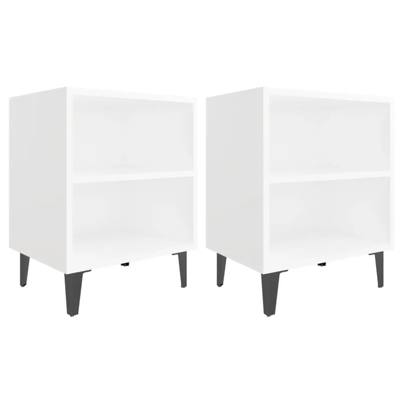 vidaXL Mesitas de noche patas metal 2 uds blanco brillo 40x30x50 cm - Muebles