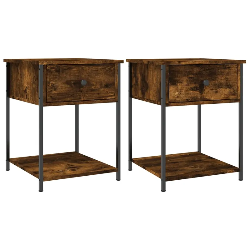 vidaXL Mesitas noche 2 uds madera ingeniería roble ahumado 44x45x58 cm - Muebles