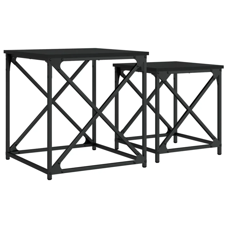 2 pzs Mesas de Centro - Mesas de Café apilables madera de ingeniería negro