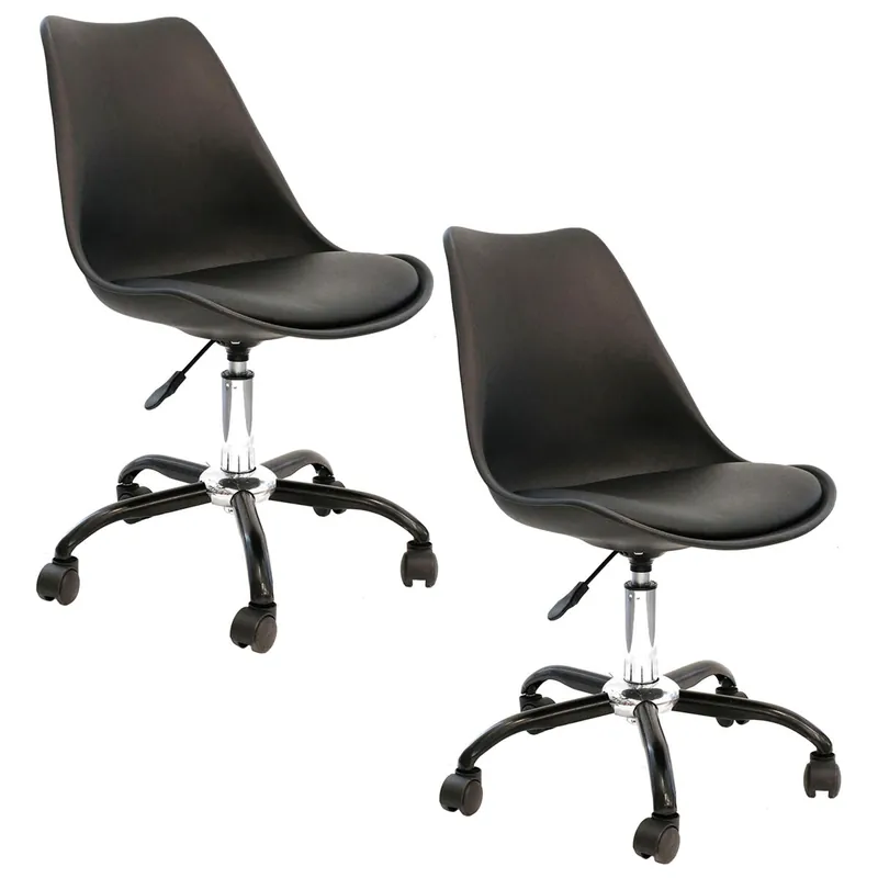 2 Sillas con ruedas Kiruna. Color: Negro, Altura del asiento 57,5 cm. - Muebles