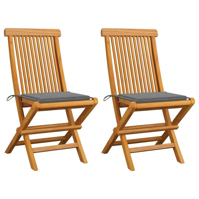 Sillas de jardin 2 unidades con cojines gris madera de teca - Jardín