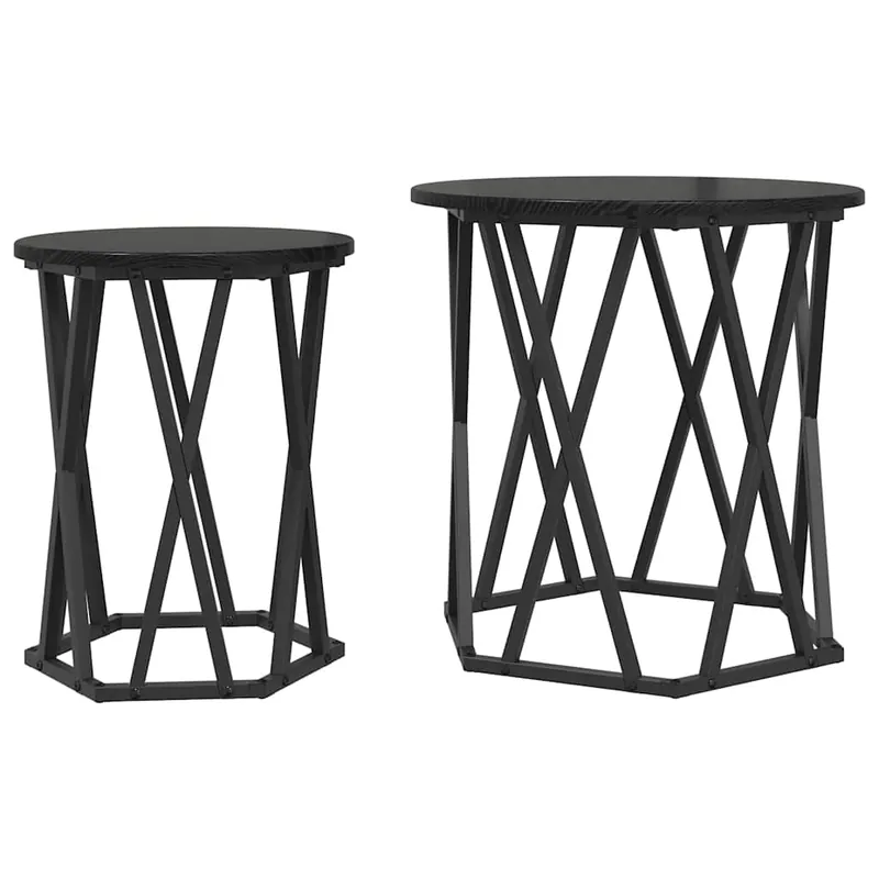 2 uds Mesas bajas - Mesas de Centro - Mesas de Café Roble Negro Madera Ingenierizada y Acero