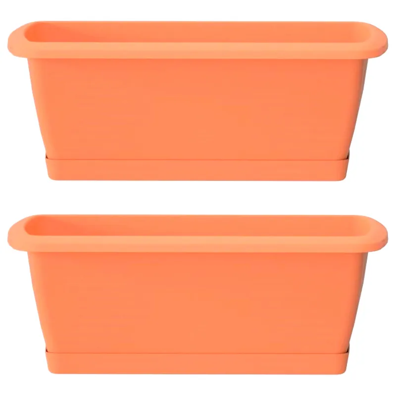 2x Jardinera Respana con soporte de plastico en color terracota 78,6 (largo) x 18,4 (ancho) x 14,5 (alto) cm - Decoración