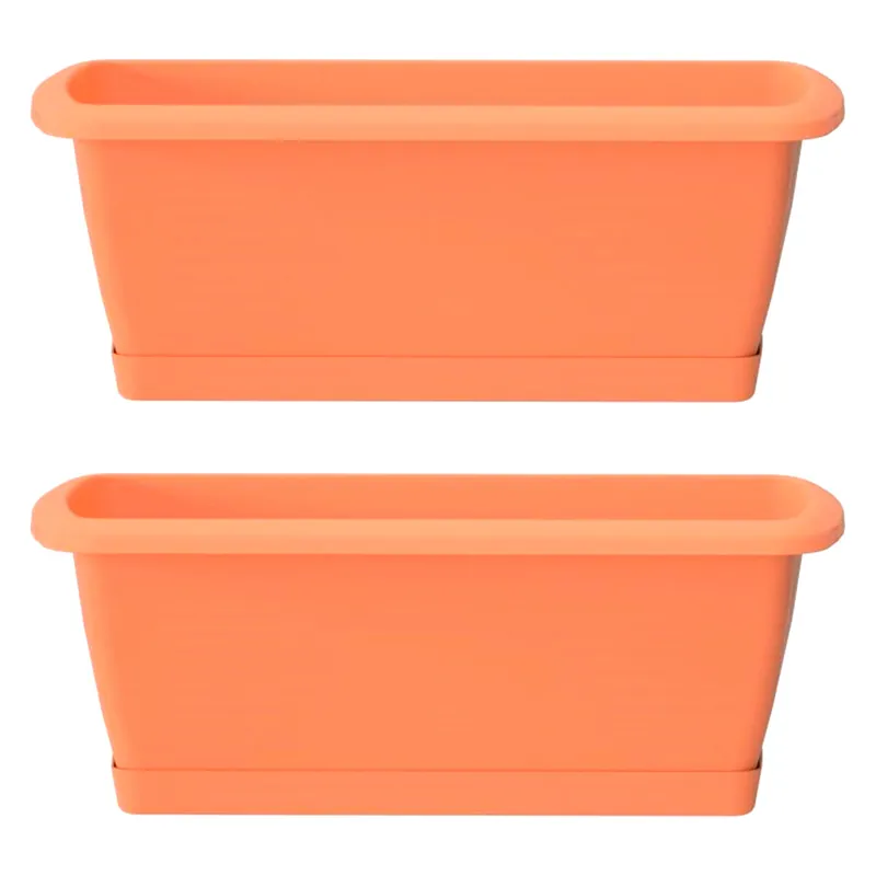 2x Jardinera Respana con soporte de plastico en color terracota 49 (largo) x 18,4 (ancho) x 14,5 (alto) cm - Decoración