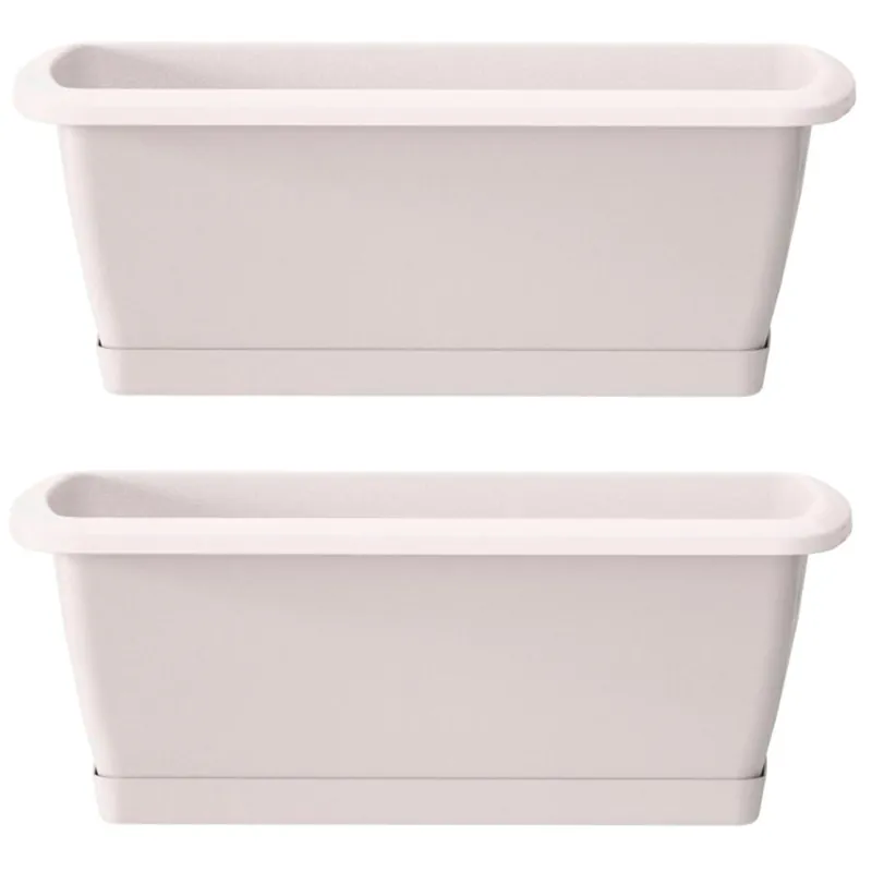 2x Jardinera Respana con soporte de plastico en color blanco 78,6 (largo) x 18,4 (ancho) x 14,5 (alto) cm - Decoración