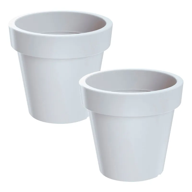 2x Maceta de plastico Lofly en color blanco 13,4 (largo) x 13,4 (ancho) x 12 (alto) cm - Decoración