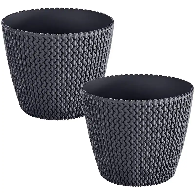 2x Maceta redonda 11,5L Prosperplast Splofy de plastico en color antracita, Ø29,5 x 24,9 cm - Decoración