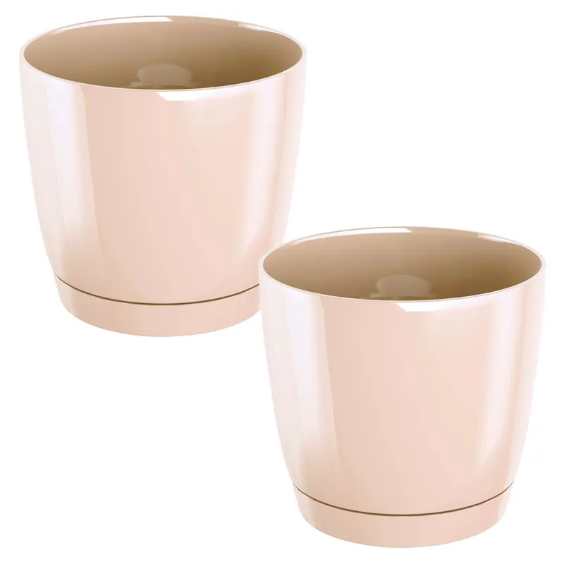 2x Maceta redonda de plastico Coubi Round P en color crema 12 (largo) x 12 (ancho) x 11 (altura) cm - Decoración