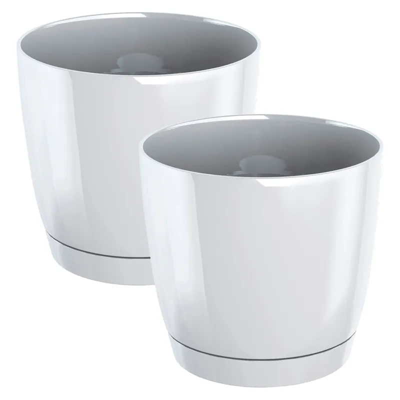 2x Maceta redonda de plastico Coubi Round P en color blanco 18 (largo) x 18 (ancho) x 16,5 (altura) cm - Decoración