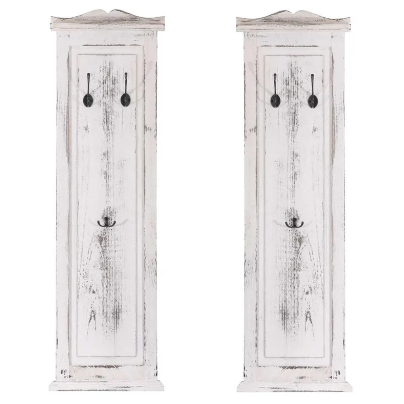 2 paneles de perchero de pared con 3 ganchos 109x28x4 cm en madera blanca envejecida 04_0007417 - Decoración