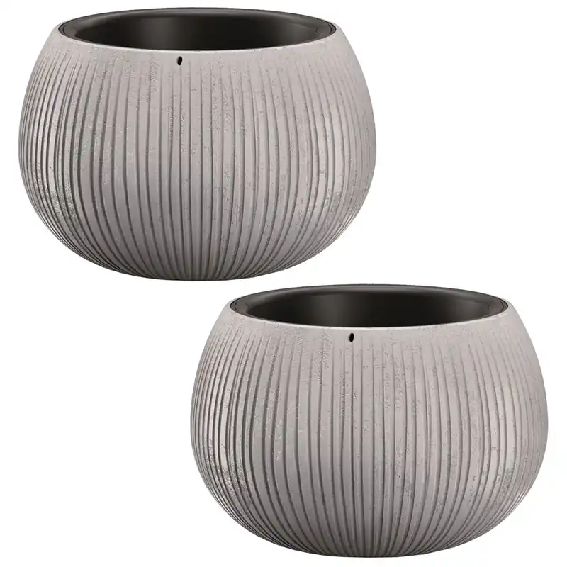 2x Prosperplast BETON BOWL de plástico CON depósito en color Cemento, 11 (alto) x 14,4 (ancho) x 14,4 (profundo) cms - Decoración
