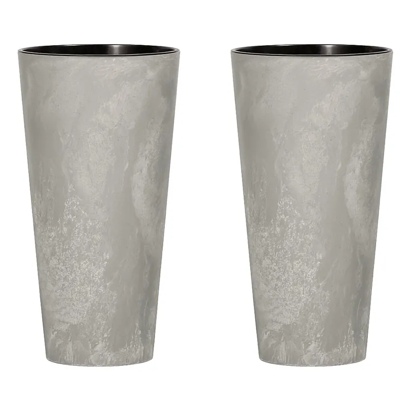2x Prosperplast Tubus Slim Effect de plástico CON depósito en color Cemento, 28,6 (alto) x 15 (ancho) x 15 (profundo) cms - Decoración