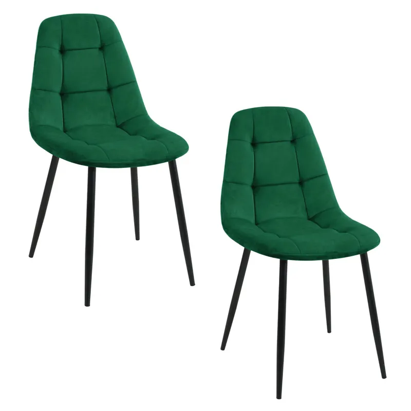 2x Silla de terciopelo con tapizado capitoné SJ1 Verde botella - Muebles