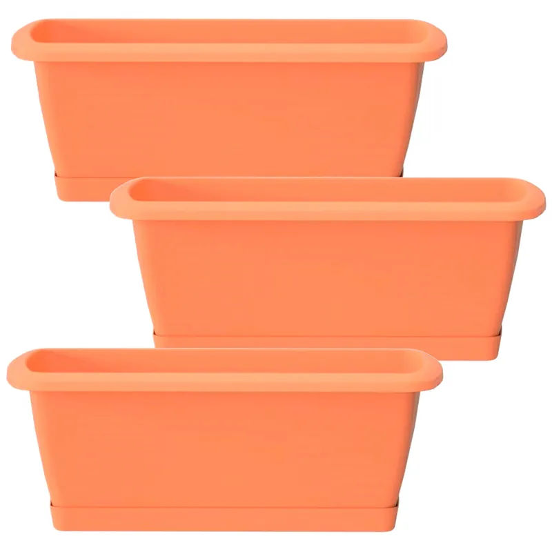 3x Jardinera Respana con soporte de plastico en color terracota 49 (largo) x 18,4 (ancho) x 14,5 (alto) cm - Decoración