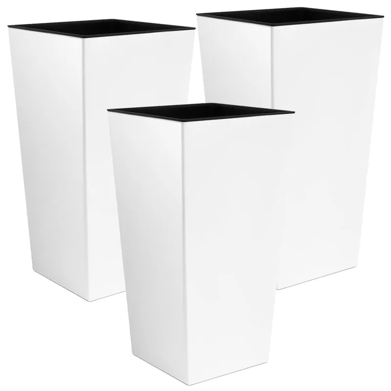 3x Maceta alta Urbi 2 litros, de plastico, 12,6 x 12,6 x 20 cm en color Blanco - Decoración