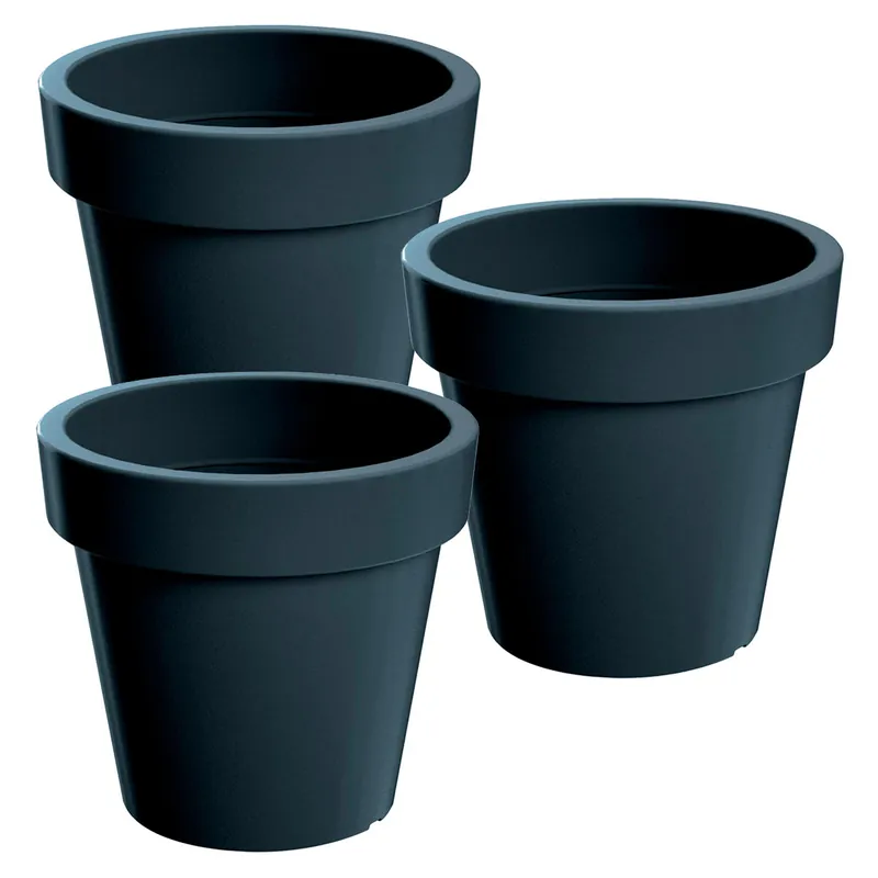 3x Maceta de plastico Lofly en color antracita 13,4 (largo) x 13,4 (ancho) x 12 (alto) cm - Decoración