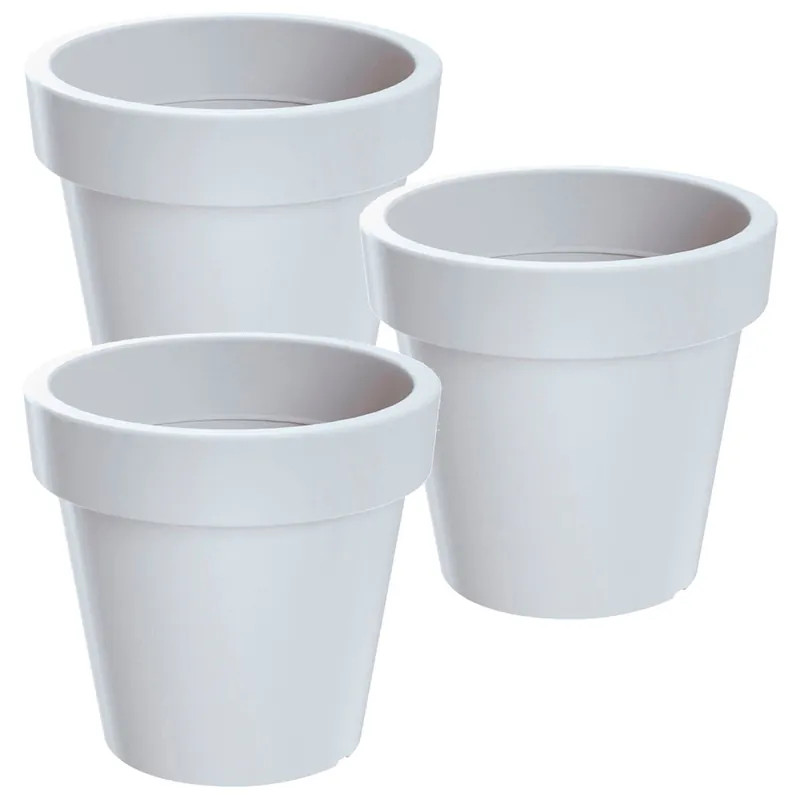 3x Maceta de plastico Lofly en color blanco 15,8 (largo) x 15,8 (ancho) x 14,4 (alto) cm - Decoración
