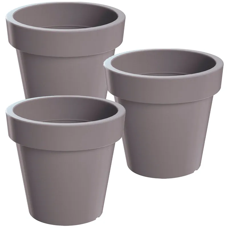 3x Maceta de plastico Lofly en color gris 24,5 (largo) x 24,5 (ancho) x 22,5 (alto) cm - Decoración