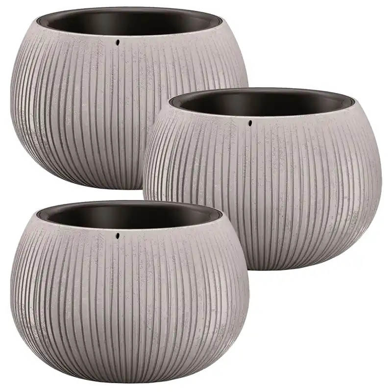 3x Prosperplast BETON BOWL de plástico CON depósito en color Cemento, 11 (alto) x 14,4 (ancho) x 14,4 (profundo) cms - Decoración
