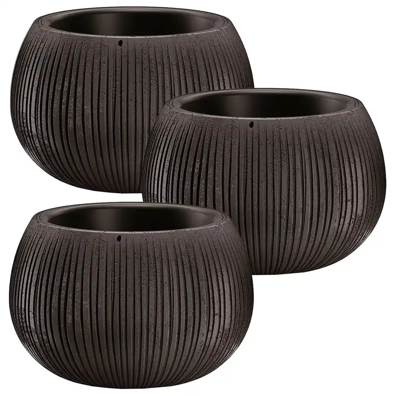 3x Prosperplast BETON BOWL de plástico CON depósito en color Cemento negro, 11 (alto) x 14,4 (ancho) x 14,4 (profundo) cms - Decoración