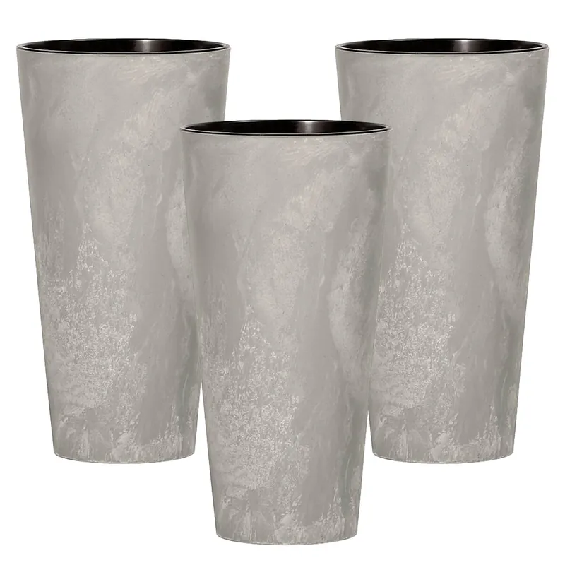 3x Prosperplast Tubus Slim Effect de plástico CON depósito en color Cemento, 28,6 (alto) x 15 (ancho) x 15 (profundo) cms - Decoración