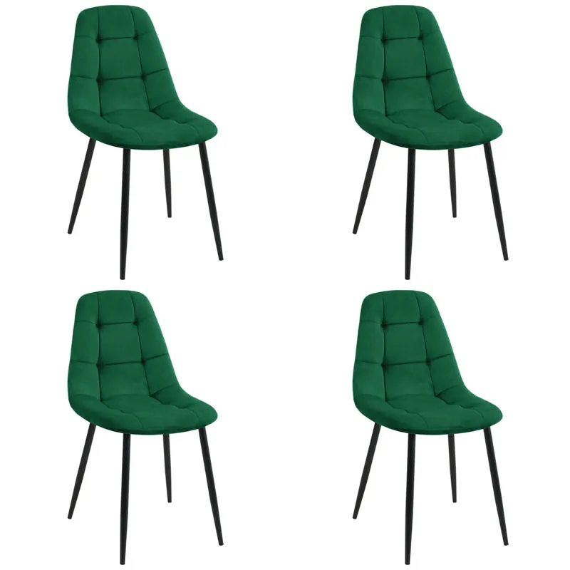 4x Silla tapizada capitoné de terciopelo SJ.1 Verde botella - Muebles