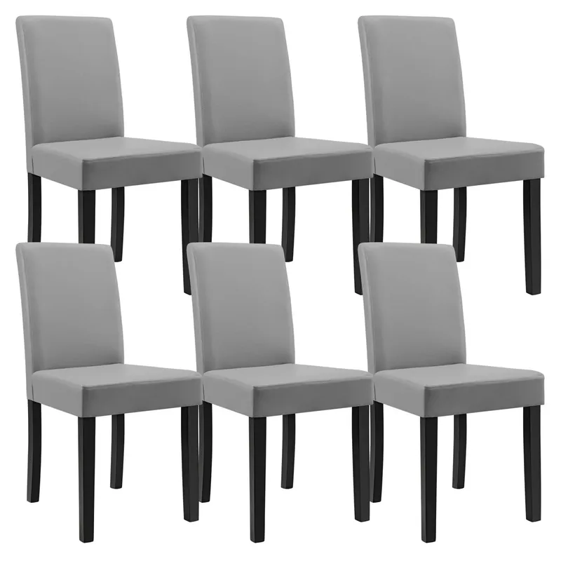 6 x sillas tapizadas de cuero sintético patas de madera 90x42x48 cm gris claro [en.casa] - Muebles