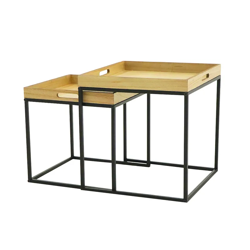 Acomoda Textil – Conjunto de 2 Mesitas Auxiliares de Madera. Set Mesas Nido para Café Cuadradas de Metal para Decoración en Salón, Dormitorio y Oficina. (Set 2 Mesas) - Muebles