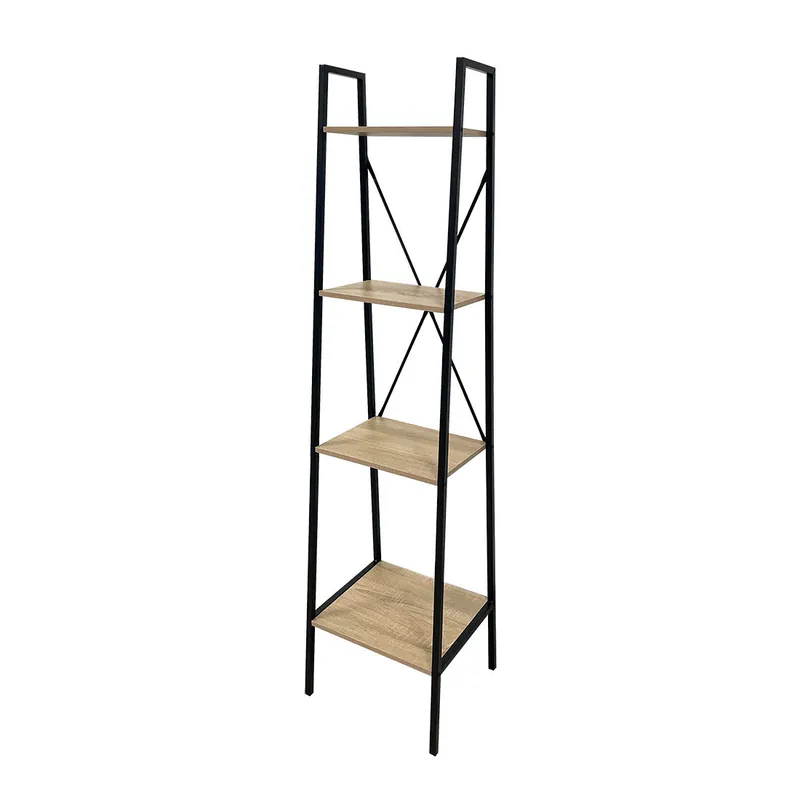 Acomoda Textil – Estantería Librería para Almacenamiento de Acero Negro Y Madera. Mueble Organizador con Protección Antivuelco para Salón y Dormitorio Fácil Montaje. (4 Estantes, 148x35x34 cm) - Muebles