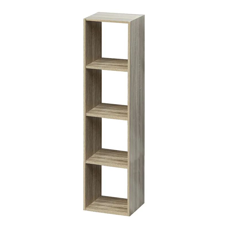 Acomoda Textil – Estantería para Pared y Suelo de Madera Moderna y Resistente para Dormitorio, Cocina, Baño y Oficina. Estante para Organizar de Fácil Instalación. (4 Cubos Rectangular, Natural) - Muebles