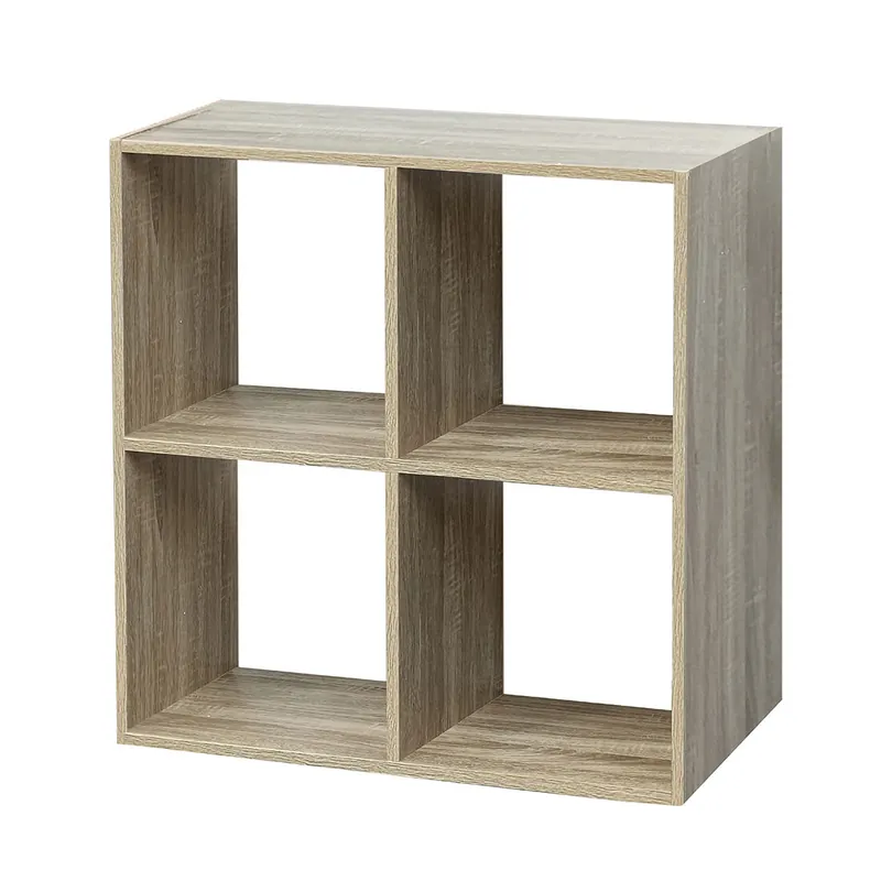 Acomoda Textil – Estantería para Pared y Suelo de Madera Moderna y Resistente para Dormitorio, Cocina, Baño y Oficina. Estante para Organizar de Fácil Instalación. (4 Cubos Cuadrada, Natural) - Muebles