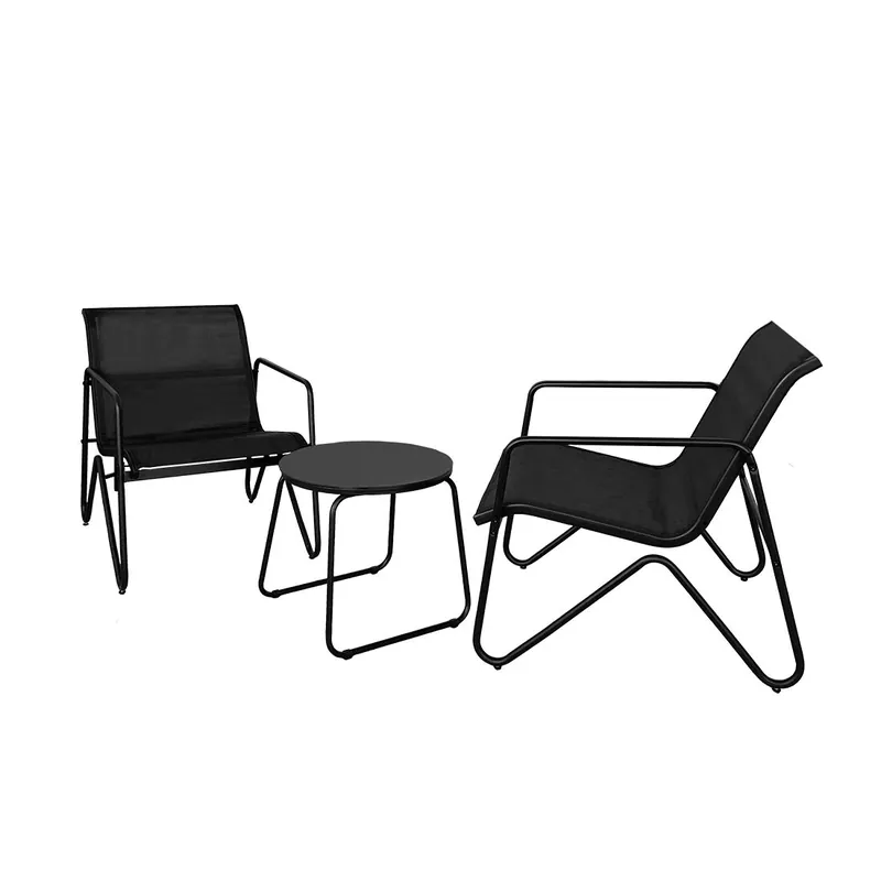 Acomoda Textil – Conjunto Jardín de 2 Sillones + Mesa de Acero Resistente, Decorativo y Ligero. Asiento para Exterior en Patio, Balcón y Terraza de Fácil Instalación. (Negro, 3 Piezas)