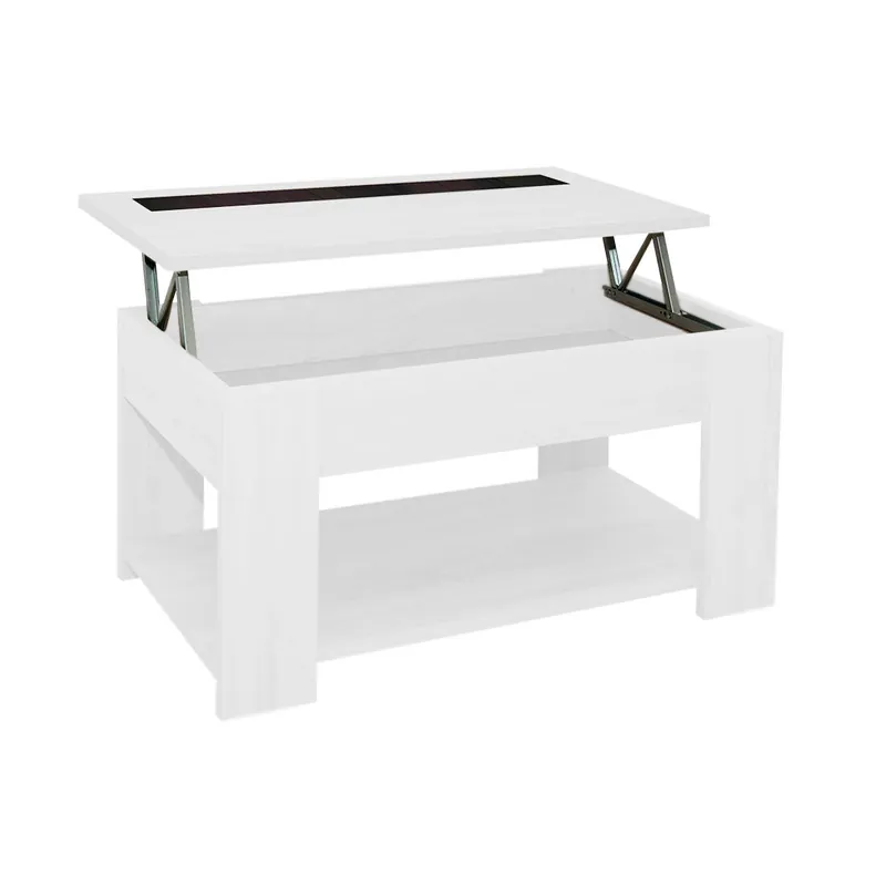 Acomoda Textil – Mesa de Centro Elevable para Almacenamiento de Madera Agueda. Mesita Amplia y Cómoda para Salón y Comedor 46x90x50 cm. (Blanco) - Muebles