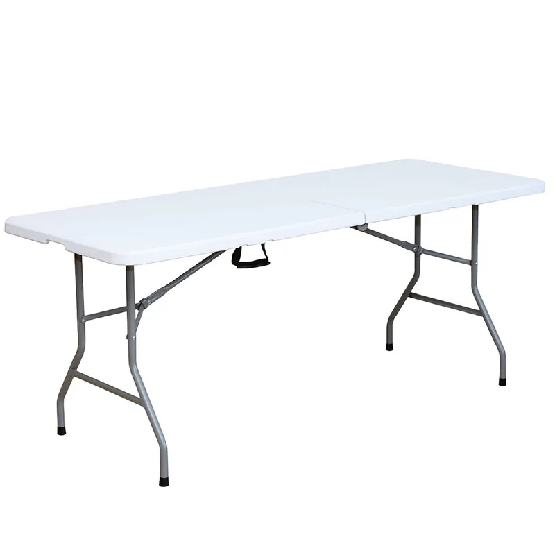 Acomoda Textil – Mesa Rectangular Portátil para Jardín, Terraza y Camping. Mesa Blanca Plegable de Interior y Exterior, Resistente y Duradera con Asa de Transporte 180x69x74 cm.