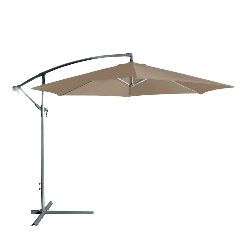 Acomoda Textil – Sombrilla de Jardín Plegable con Soporte y Forro Anti UV. Parasol de Aluminio con Manivela, Toldo Octogonal 3M Ø para Terraza, Jardín y Patio. (Topo)
