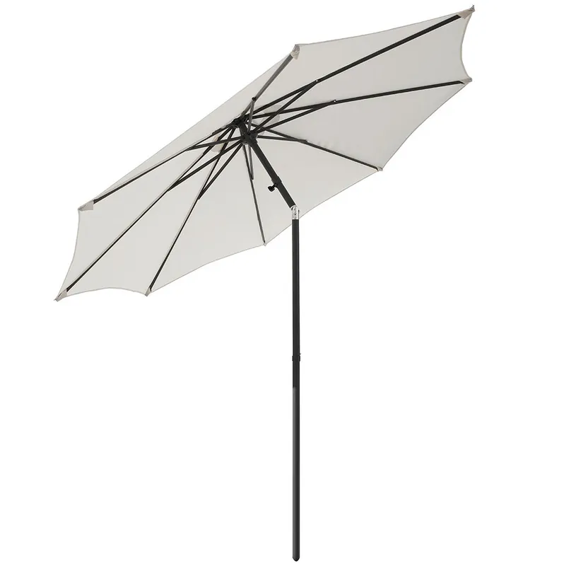 Acomoda Textil – Sombrilla de Jardín Inclinable con Sistema Push UP Beige. Parasol de Aluminio con Toldo Octogonal Resistente a Rayos UV, Sombrilla para Terraza, Restaurante y Patio 300x235 cm.