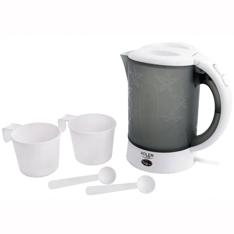 Adler AD1268 Hervidor de Agua Eléctrico de Viaje 0,6 L sin BPA, Apagado Automático, Resistencia Acero Inox, 900, Blanco/Gris - Electrodomésticos