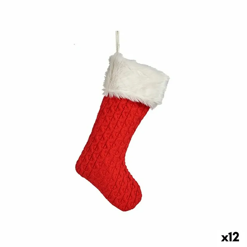 Adorno Navideño Calcetín de Navidad Rojo Tela 28 x 4 x 46 cm (12 Unidades) - Decoración