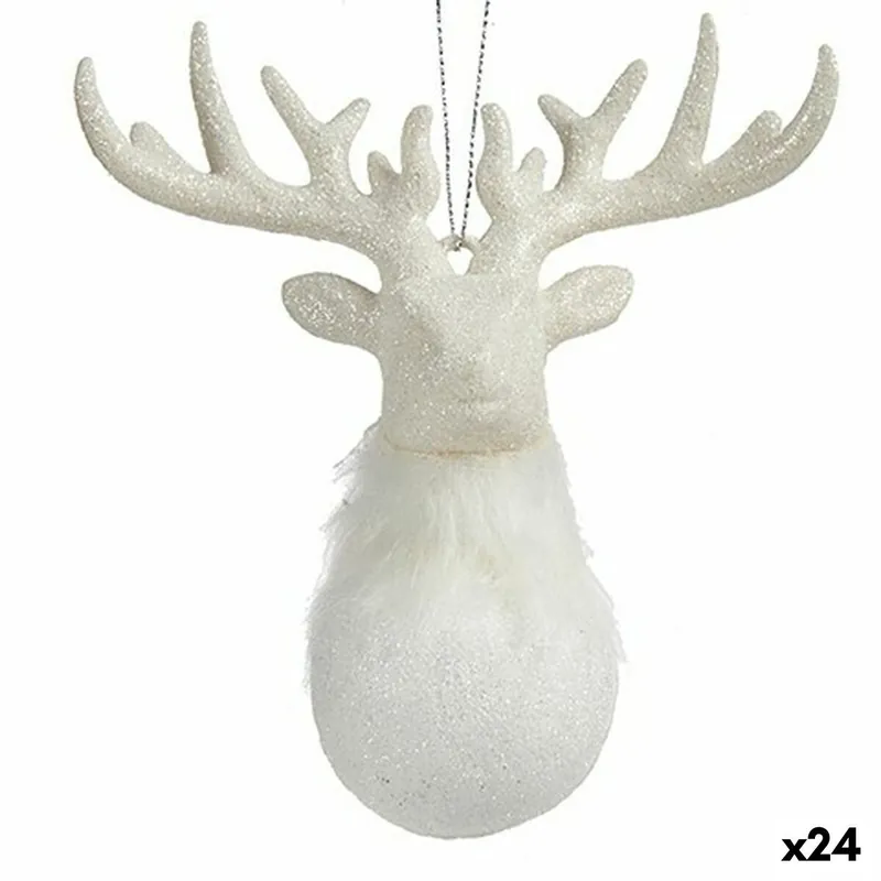 Adorno Navideño Reno Blanco Plástico Purpurina 14 x 15,5 x 7 cm (24 Unidades) - Decoración