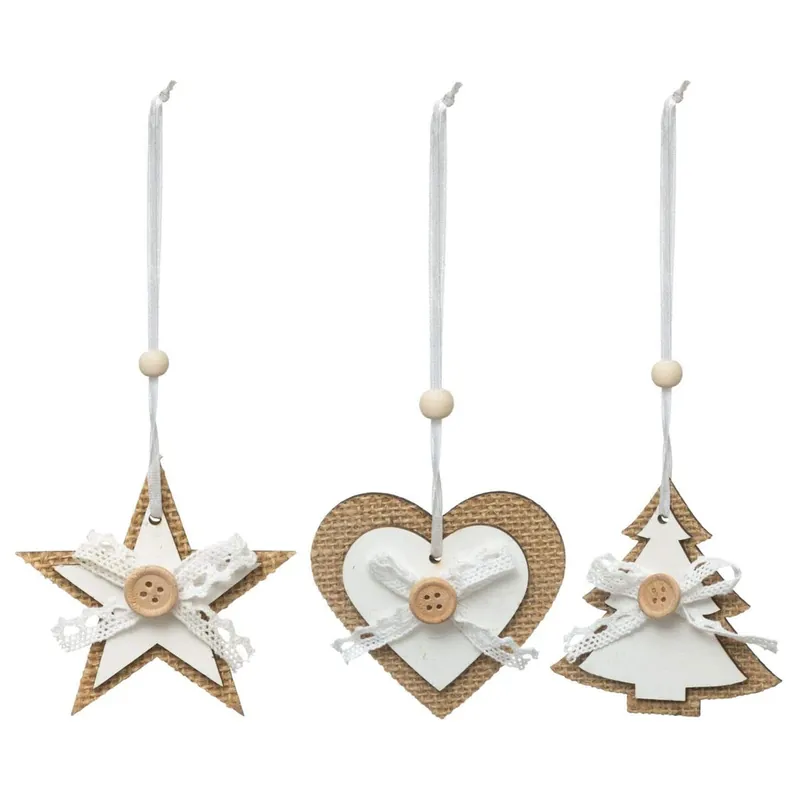 Adornos navideños de madera Yute x 3 - Decoración