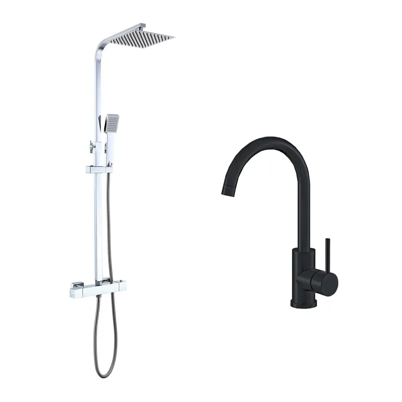 AICA columna de duchas y grifos de cocina en negro mate - Baño