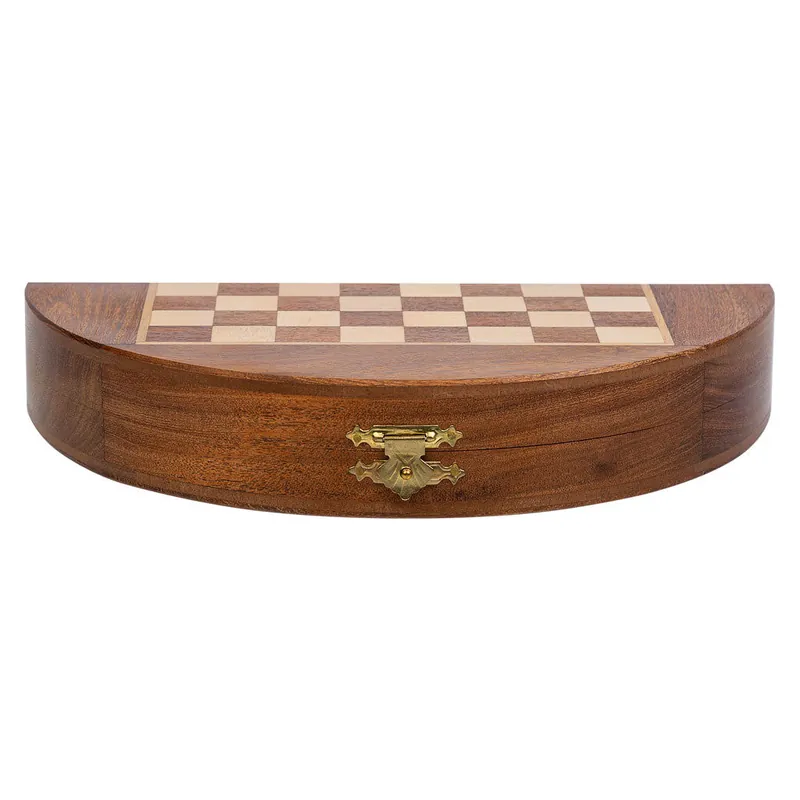 Ajedrez magnético con caja semiredonda de madera marrón d23x2 - Decoración