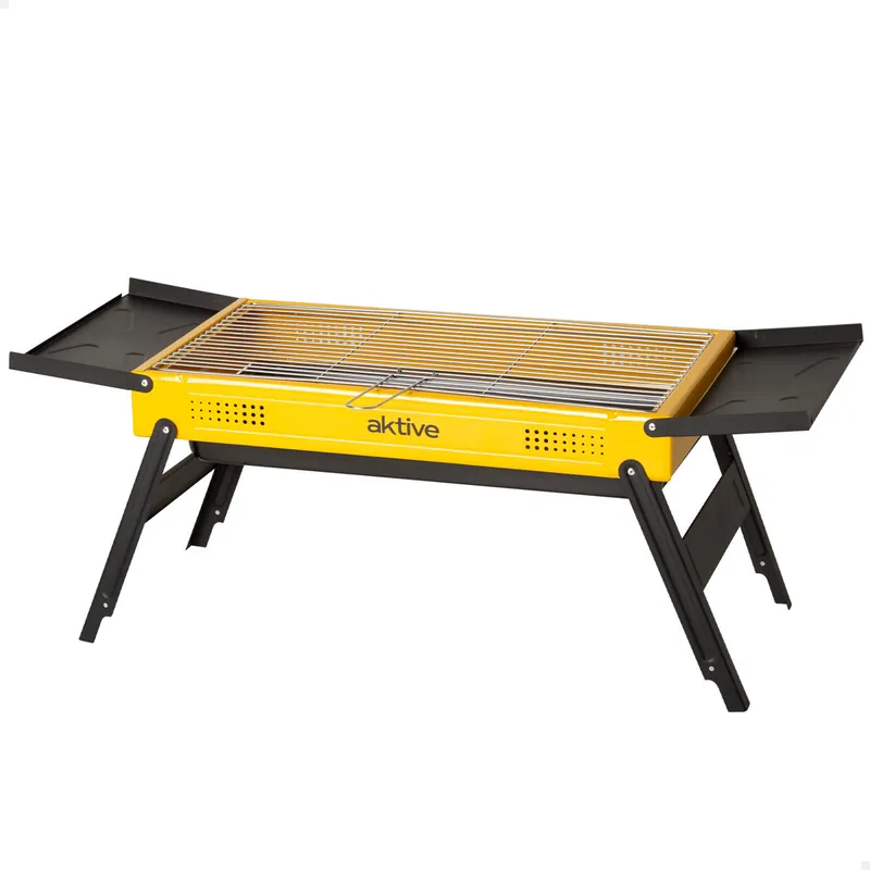 Aktive Barbacoa carbón plegable acero 89x33x33 cm con bandejas laterales - Jardín