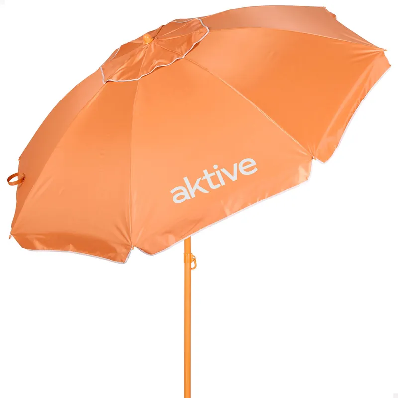 Aktive Beach Sombrilla de playa inclinable naranja con protección UV50 D220 cm - Jardín