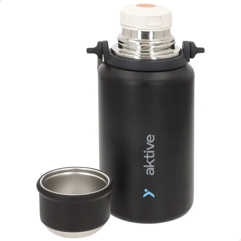 Aktive Botella térmica negro 900 ml inox tapón rosca antifugas - Cocina