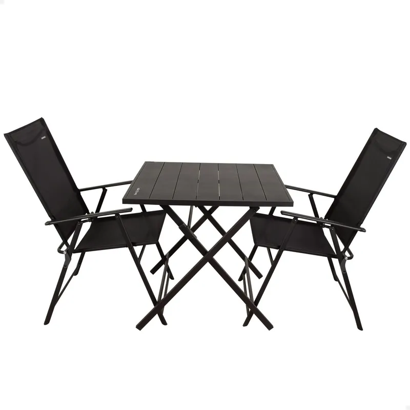 Aktive Conjunto plegable de jardín con mesa y 2 sillas de acero negro y textileno