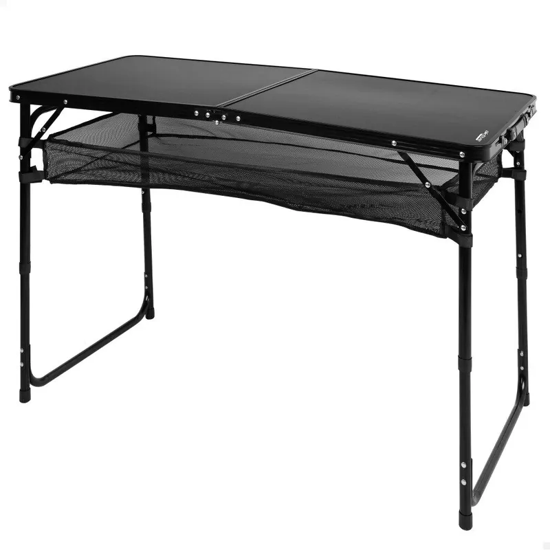 Aktive Mesa plegable camping ajustable en altura y antideslizante negra con red - Jardín