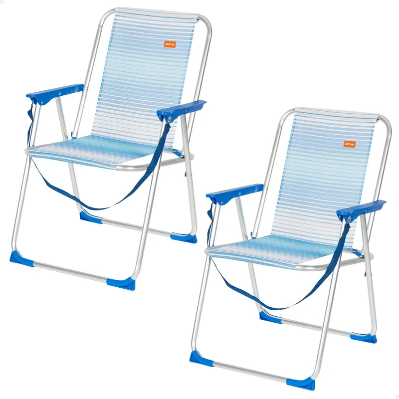 Aktive Pack 2 sillas de playa fijas plegables rayas azul y blanco - Jardín
