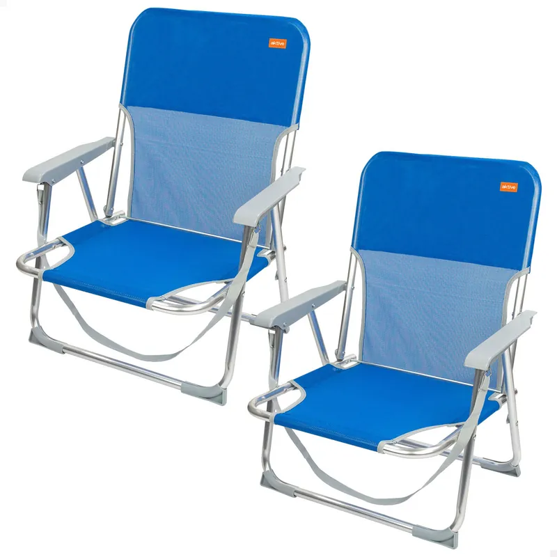Aktive Pack 2 sillas de playa plegables azul c/respaldo fijo - Jardín