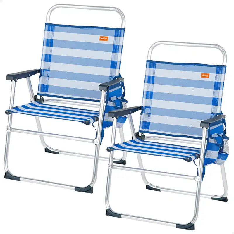 Aktive Pack 2 sillas de playa plegables 48x50x88 cm azul marinera con bolsillos - Jardín